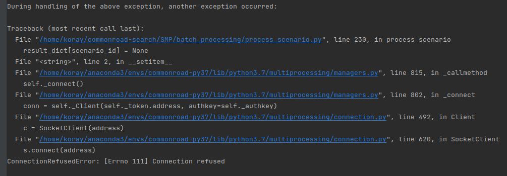 BrokenPipeError and ConnectionRefusedError - CommonRoad-Search 